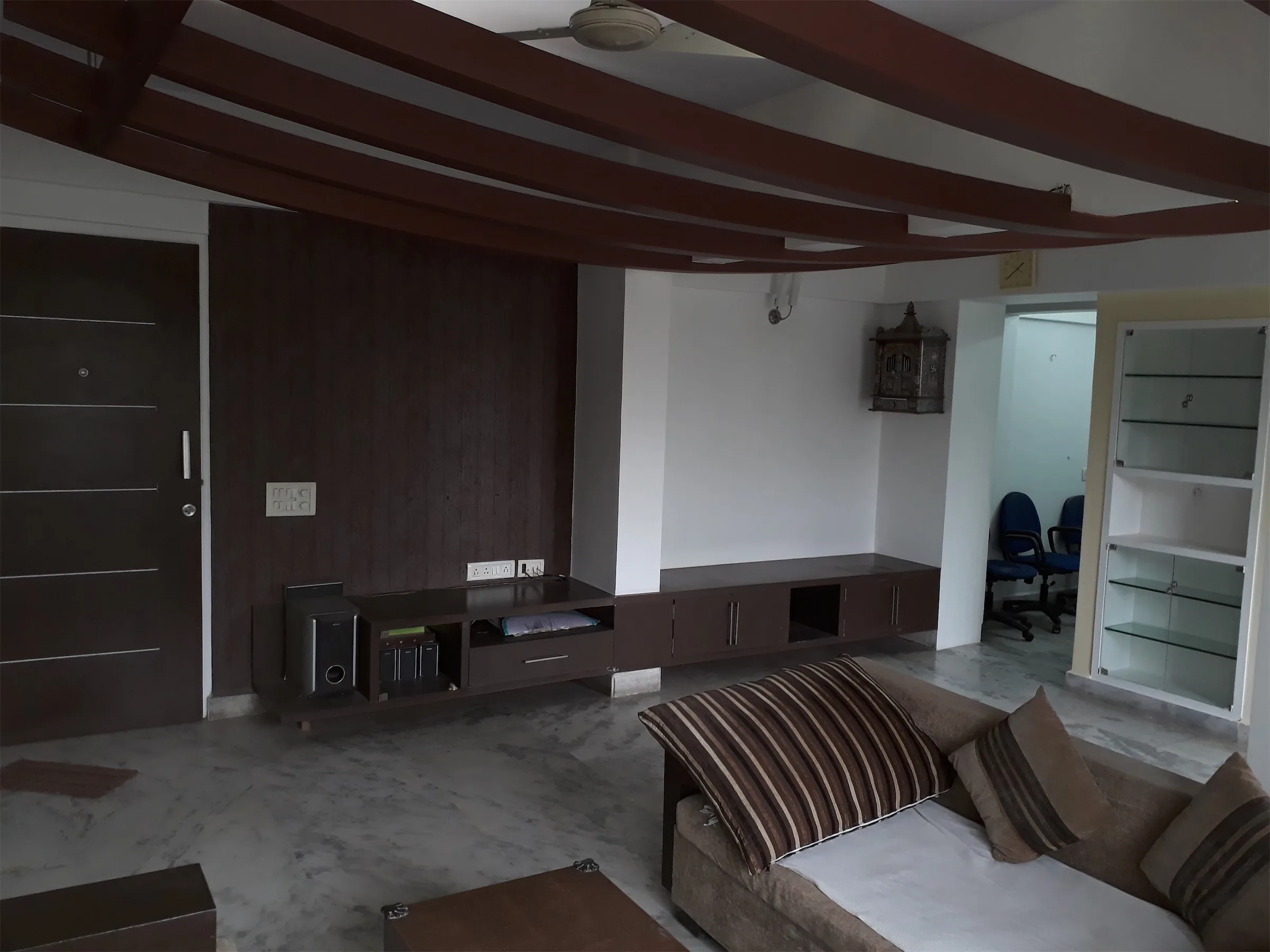 02 living room electronics shelf and mandir 1